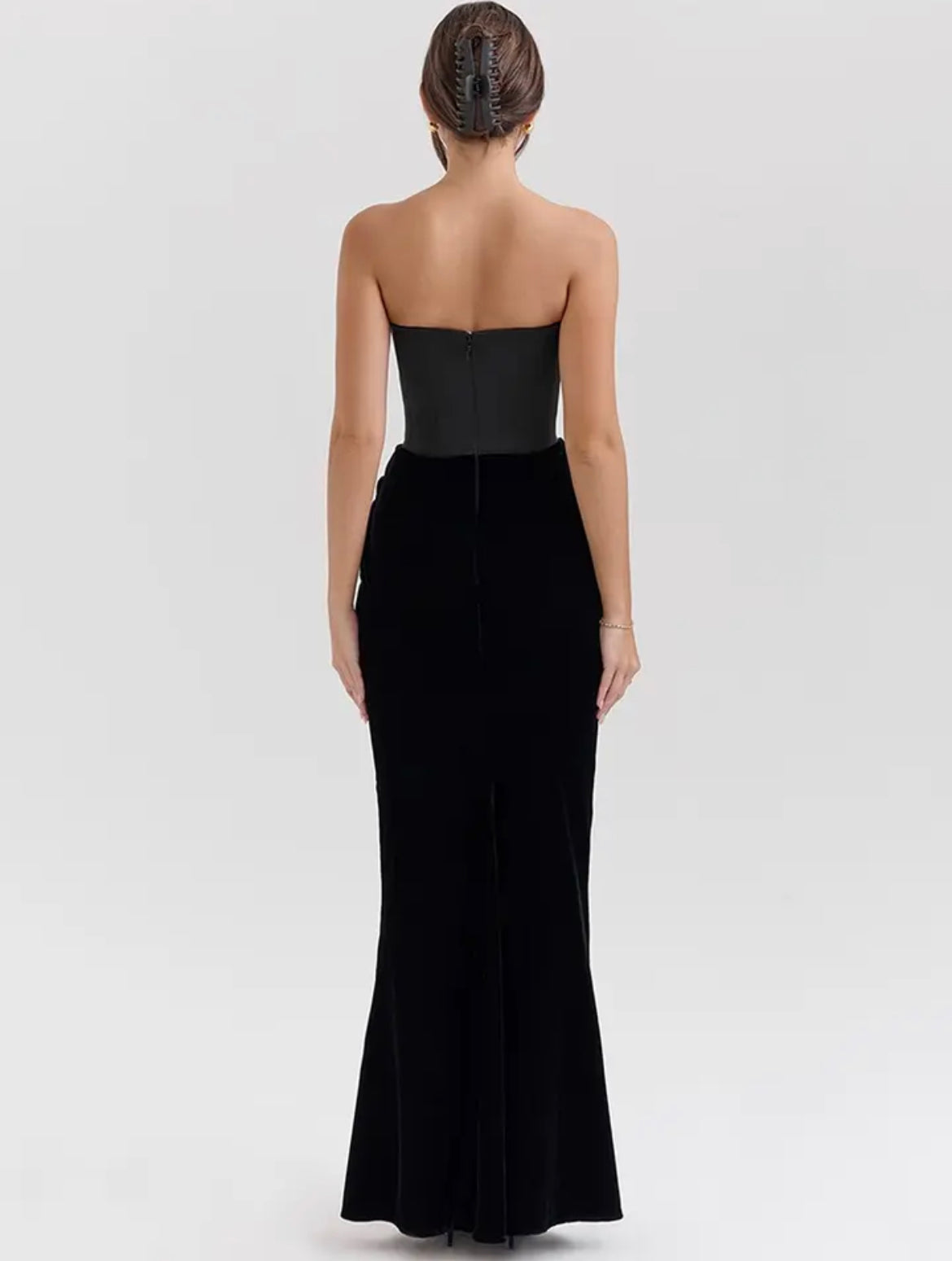 Black Velvet Patchwork Satin Maxi Strapless