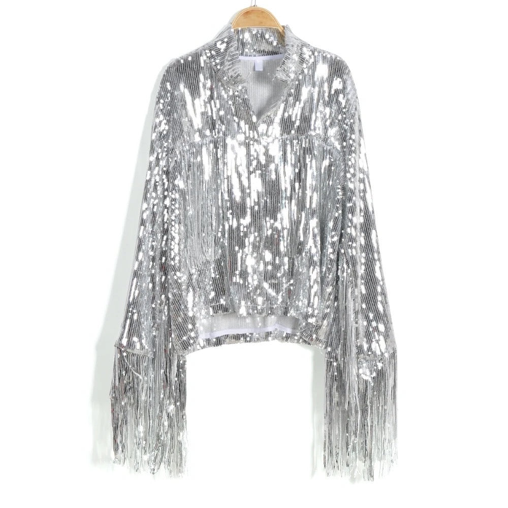 Silver Sequined Tassel Jacket