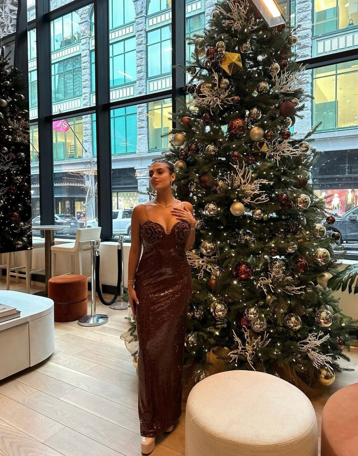 Sexy Sleeveless Backless Mesh Sequins Brown Bodycon Maxi Long Dress
