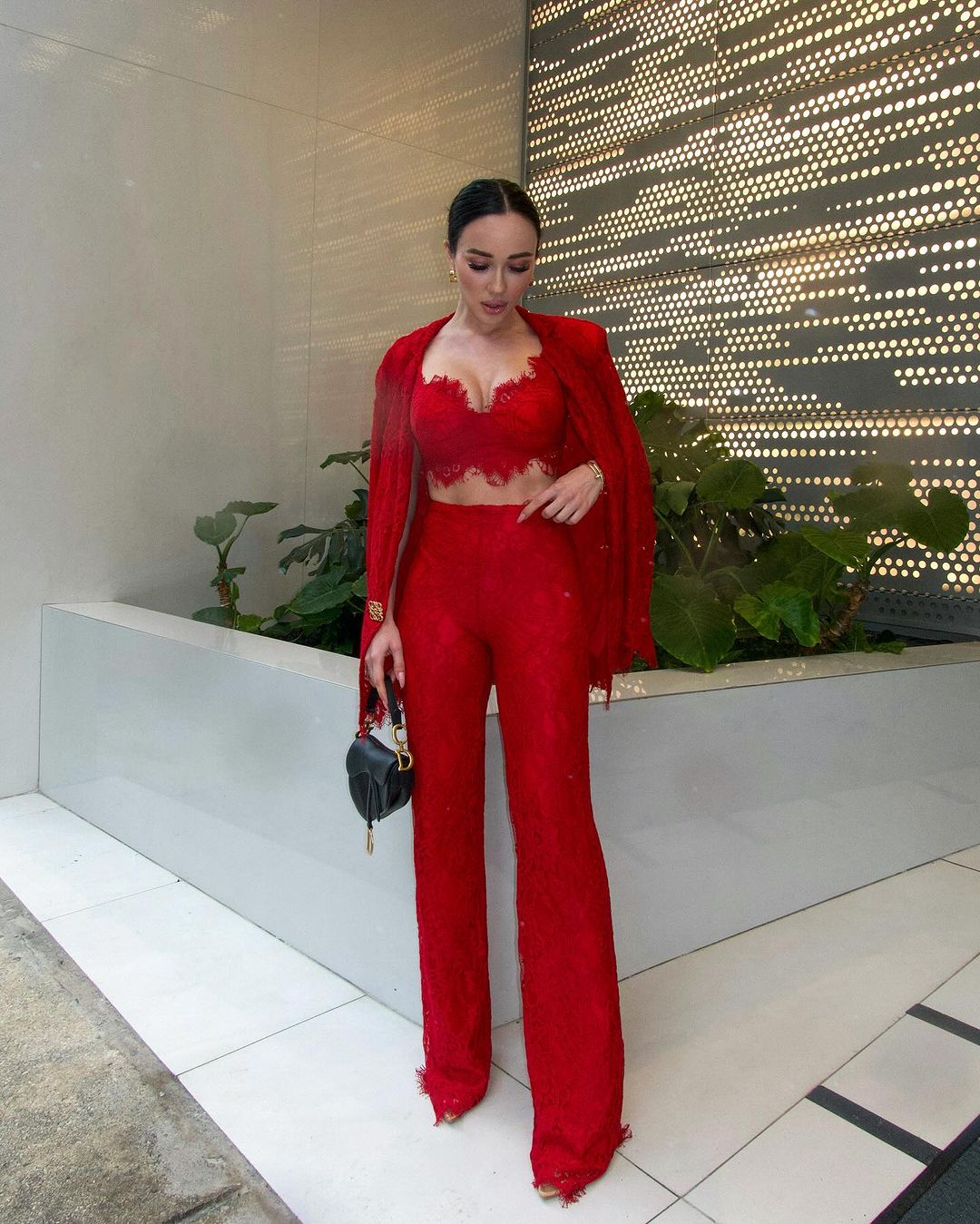 Red lace ensemble featuring blazer Three Piece Set