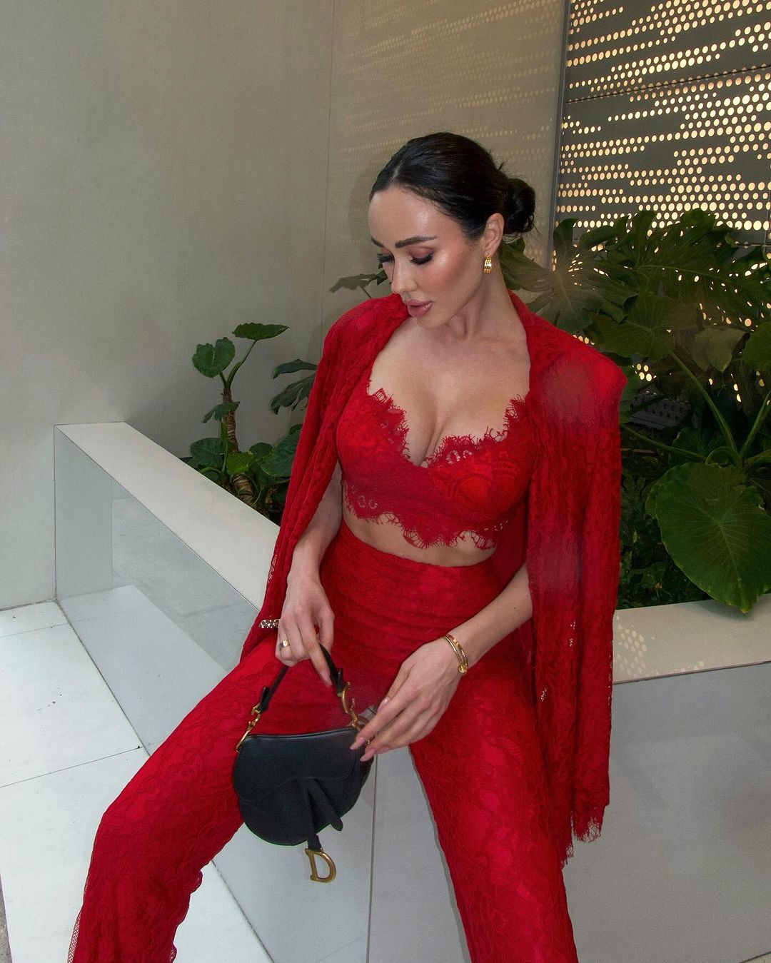 Red lace ensemble featuring blazer Three Piece Set