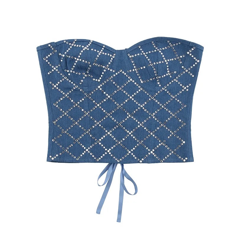 Sexy Denim No-shoulder Crop Tops For Women