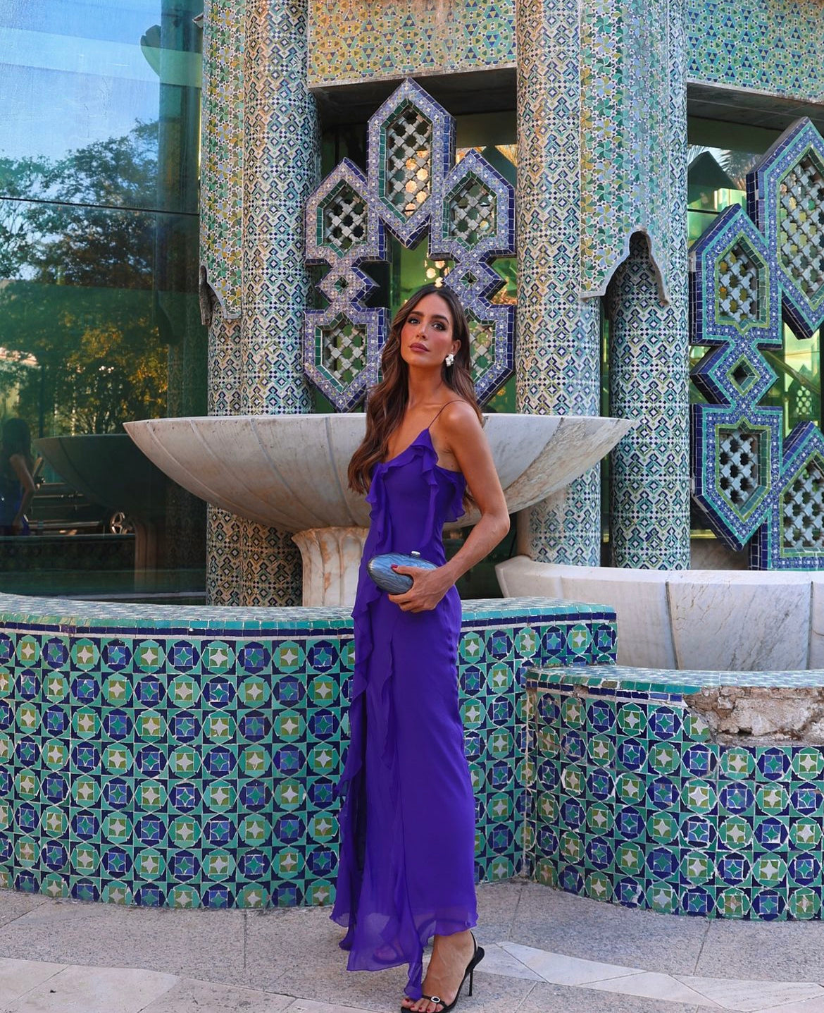 Dark sapphire Blue V-neck Irregular Ruffles Hem Maxi Dress