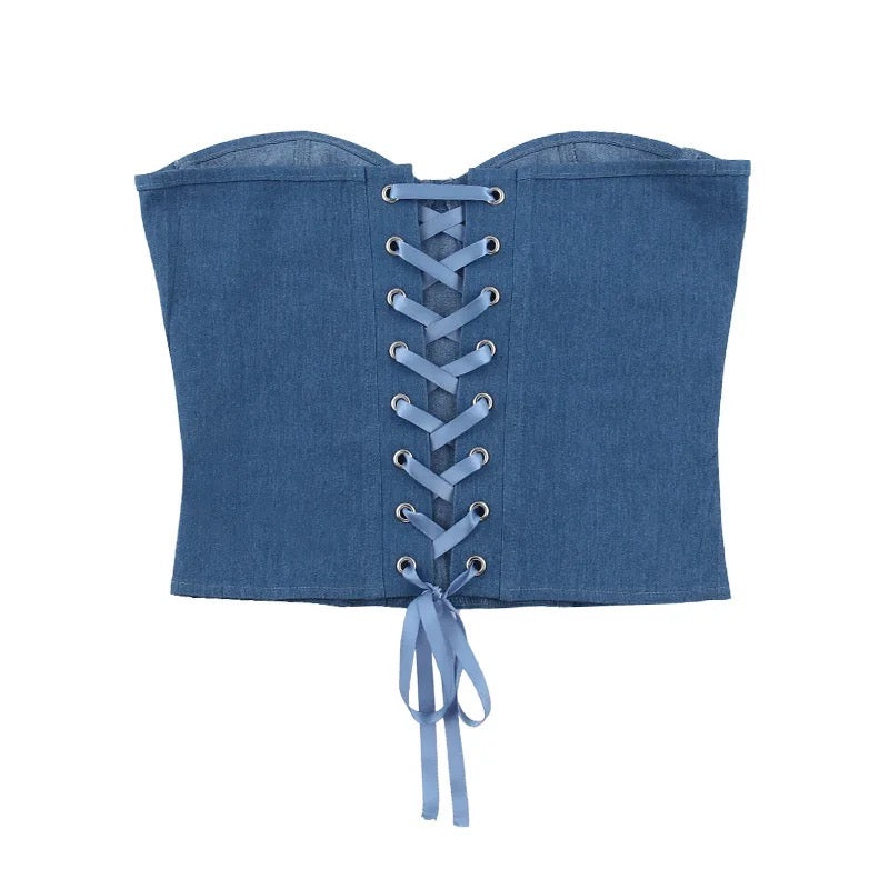 Sexy Denim No-shoulder Crop Tops For Women