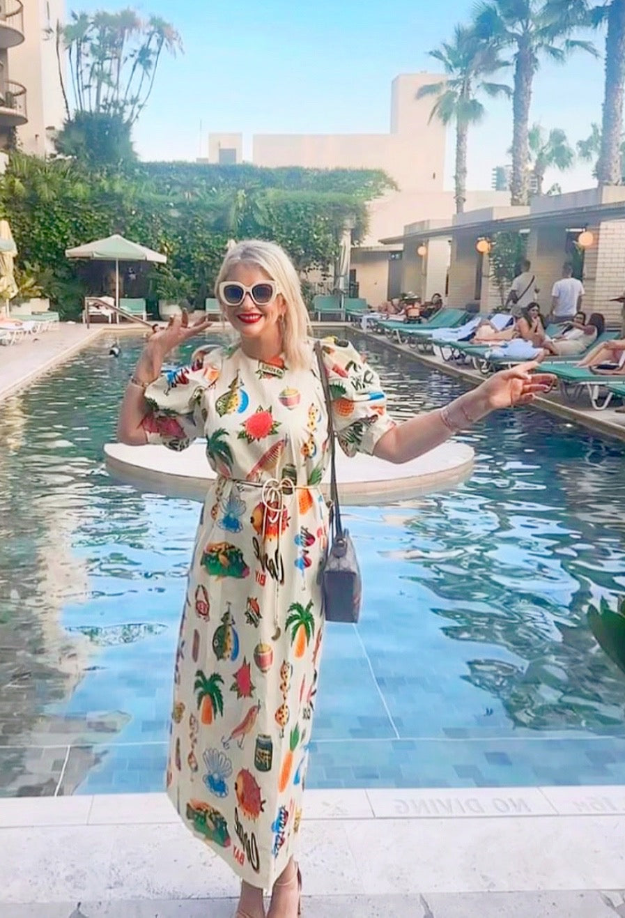 White puffy sleeve Green Floral Printed Swing Sling Long Dress