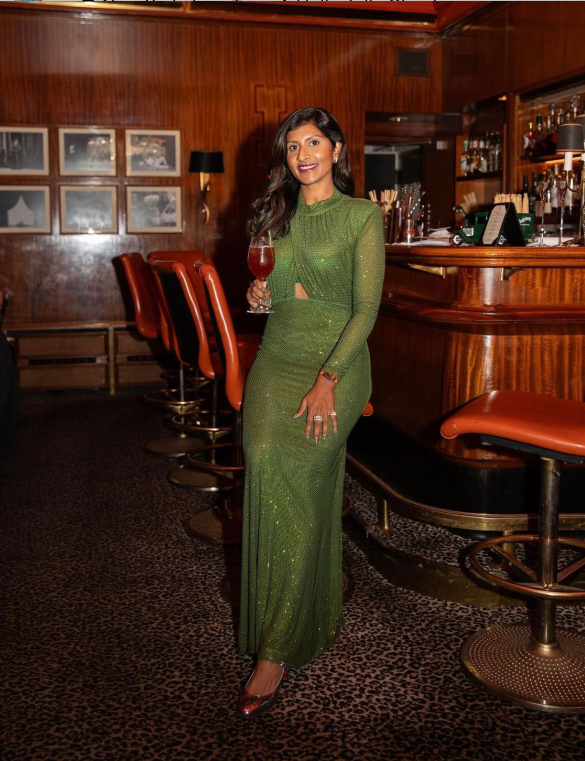 Cut Out Front Diamonds Green Long Mermaid Dress