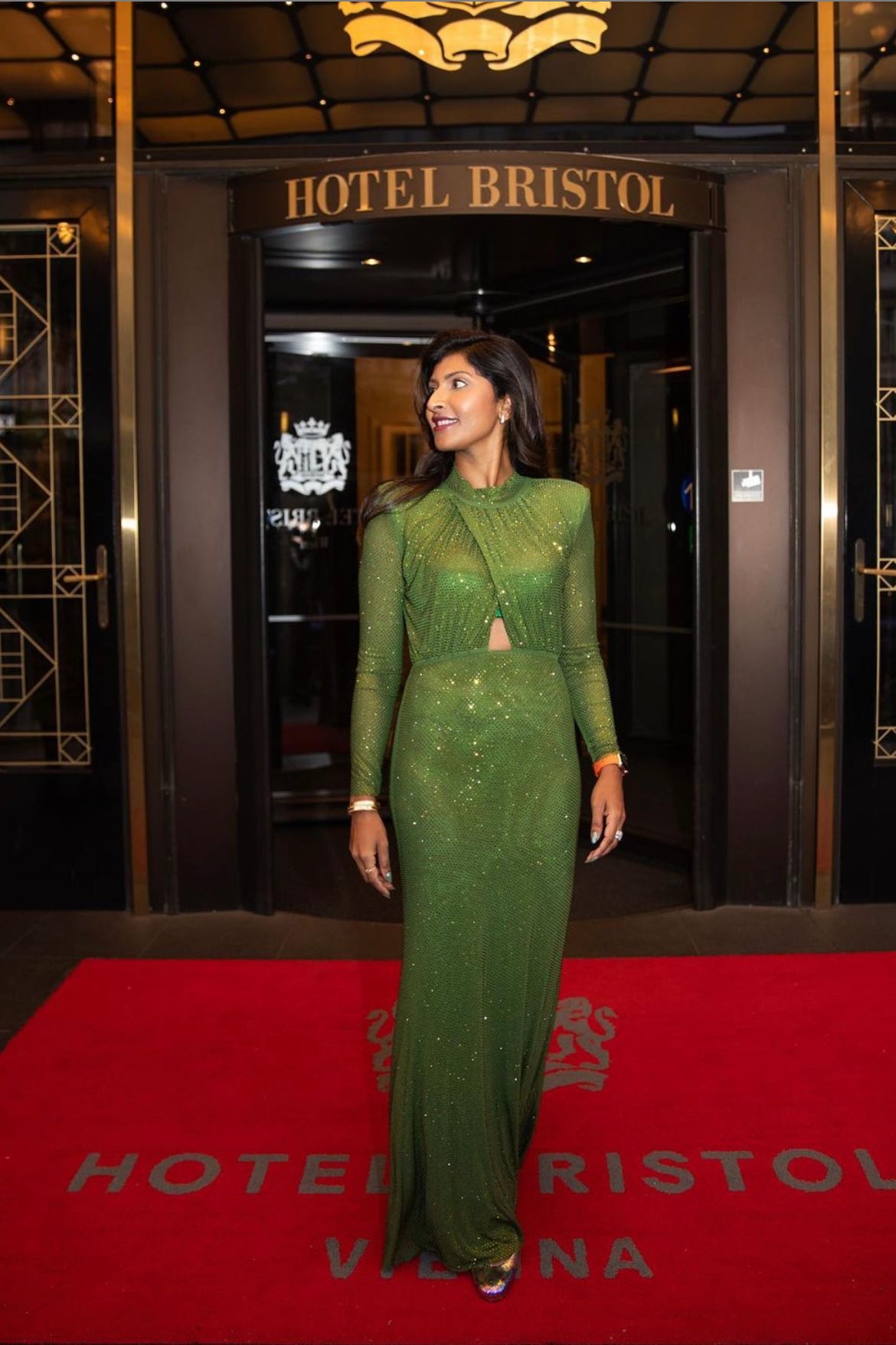 Cut Out Front Diamonds Green Long Mermaid Dress