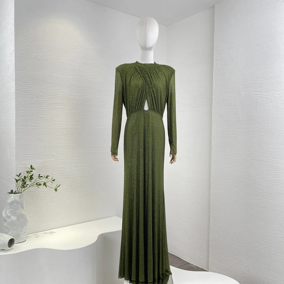 Cut Out Front Diamonds Green Long Mermaid Dress