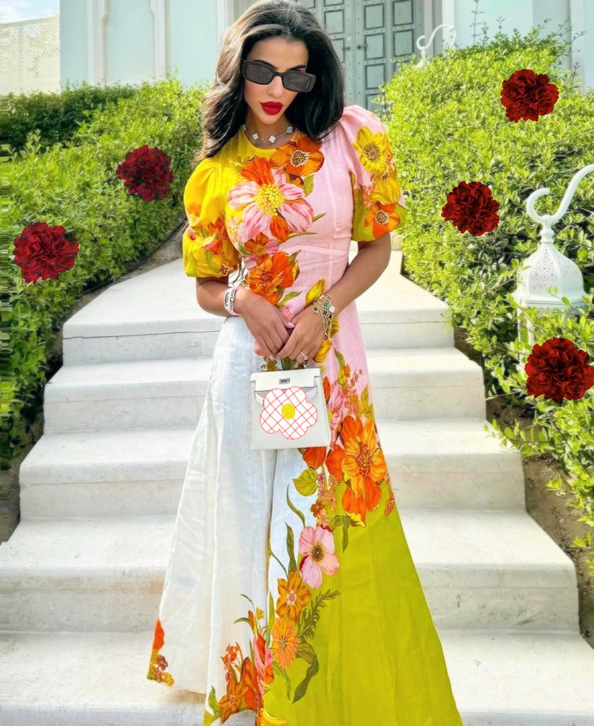 Strapless Green Floral Printed Swing Sling Long Dress