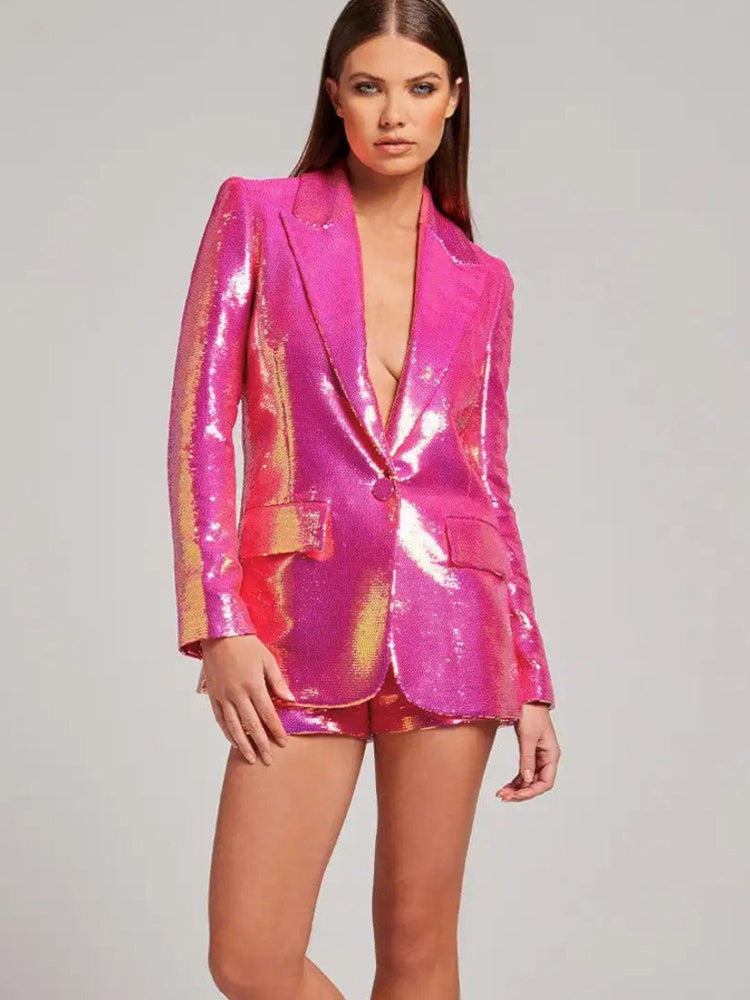 Hot Pink Shorts Suit for Women Blazer and Shorts Suit Set 