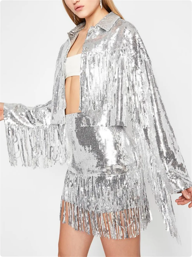 Silver Sequined Tassel Jacket