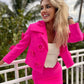 Pink Spliced Appliques  Long Sleeve Temperament Slim Fit Blazers For Women