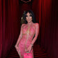 Rose Red Luxury Diamond Chain Tassel Tight Mini Dress