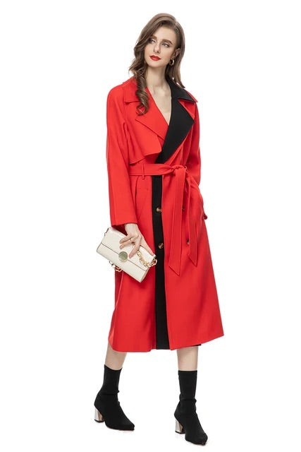 Red Slim Fit Double-Breasted Winter Dress with Stand Collar"