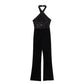 Elegant Woman Black Sequin Tassels Backless Party Jumpsuit