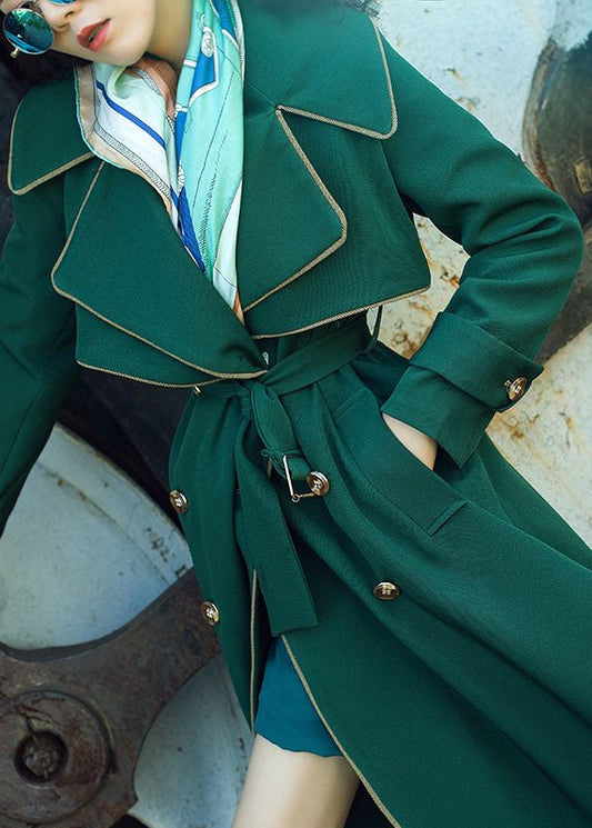 Green solid Color Lace-up Trench Coat