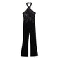 Elegant Woman Black Sequin Tassels Backless Party Jumpsuit
