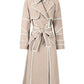 Elegant light beige Contrast Color Lace-up Trench Coat