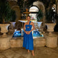 Cotton Asymmetry-neck Blue Ankle-Length Sleeveless Pleated Dress
