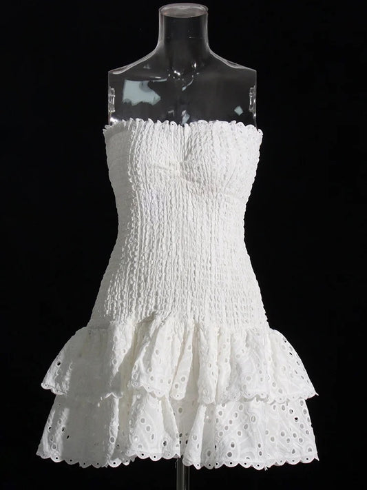 White Cut Out Layered Hem Sexy Dress