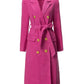 Pink Slim Fit Double-Breasted Winter Dress with Stand Collar"