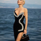 V Neck High Slit Crystal Diamond Black Maxi Long Formal Occasions Party Gown