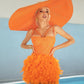 Orange Sleeveless V-Neck Sexy Luxury Sequin Feather Mini Dress