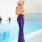 Purple Sequin Dress Sexy Fit Sleeveless Backless Dress