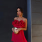 Red  Fashion Ruffled Sexy Strapless Pleated Mini Dress
