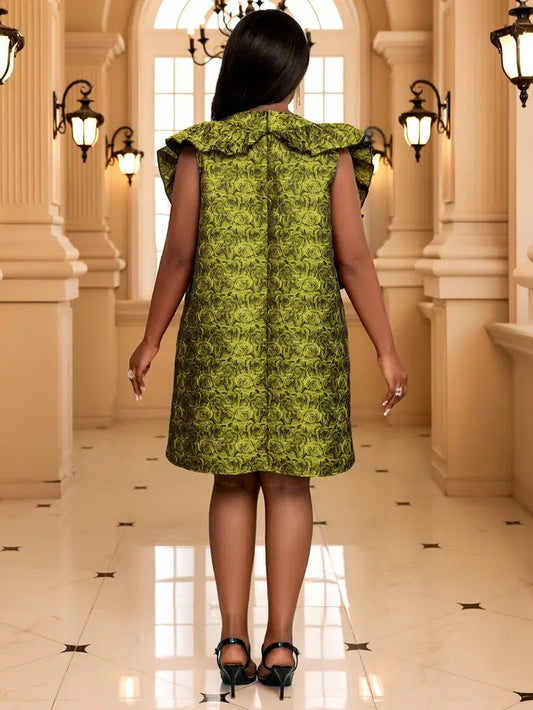 Green Plus Size Ruffle Elegant Loose Oversized Formal Vintage Occasion Dress