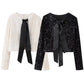 Black & White Bow Sequined Short Coat For Women