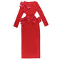 Red O Neck Long Sleeve Bodycon Club Party Long Dress