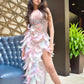 Pink Feather Feather Pearl High Split Dress