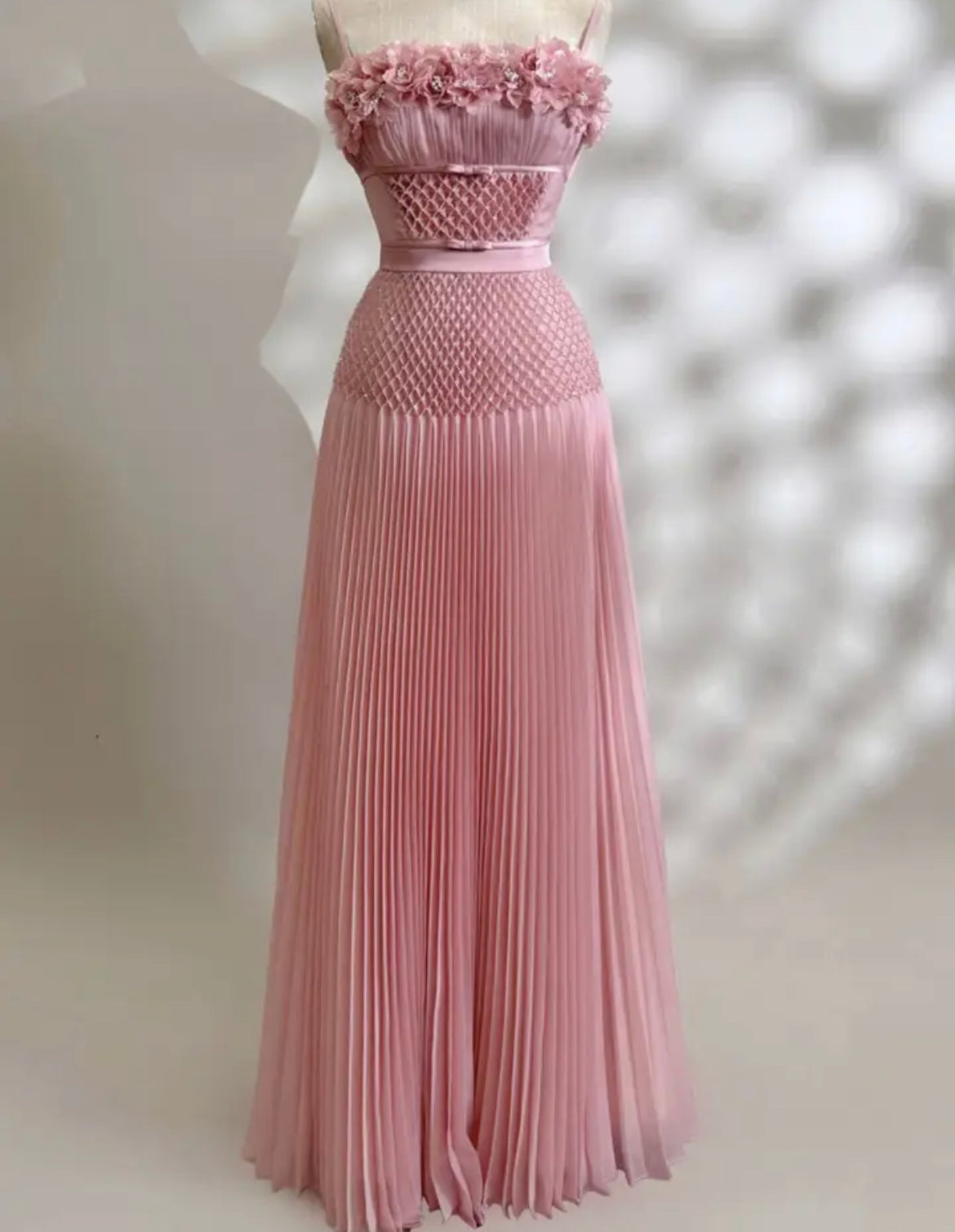 White and Pink Camisole Hollow Out Pleated Dress