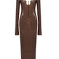 Brown Mesh Sequins Long Gowns Dress