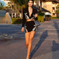 Long Sleeve Luxury Diamond Top Fashion Short Skirt Set
