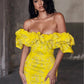 Jacquard yellow Elegant Sexy Midi Evening Dress