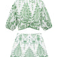 Green Retro print loose shirt two-piece set