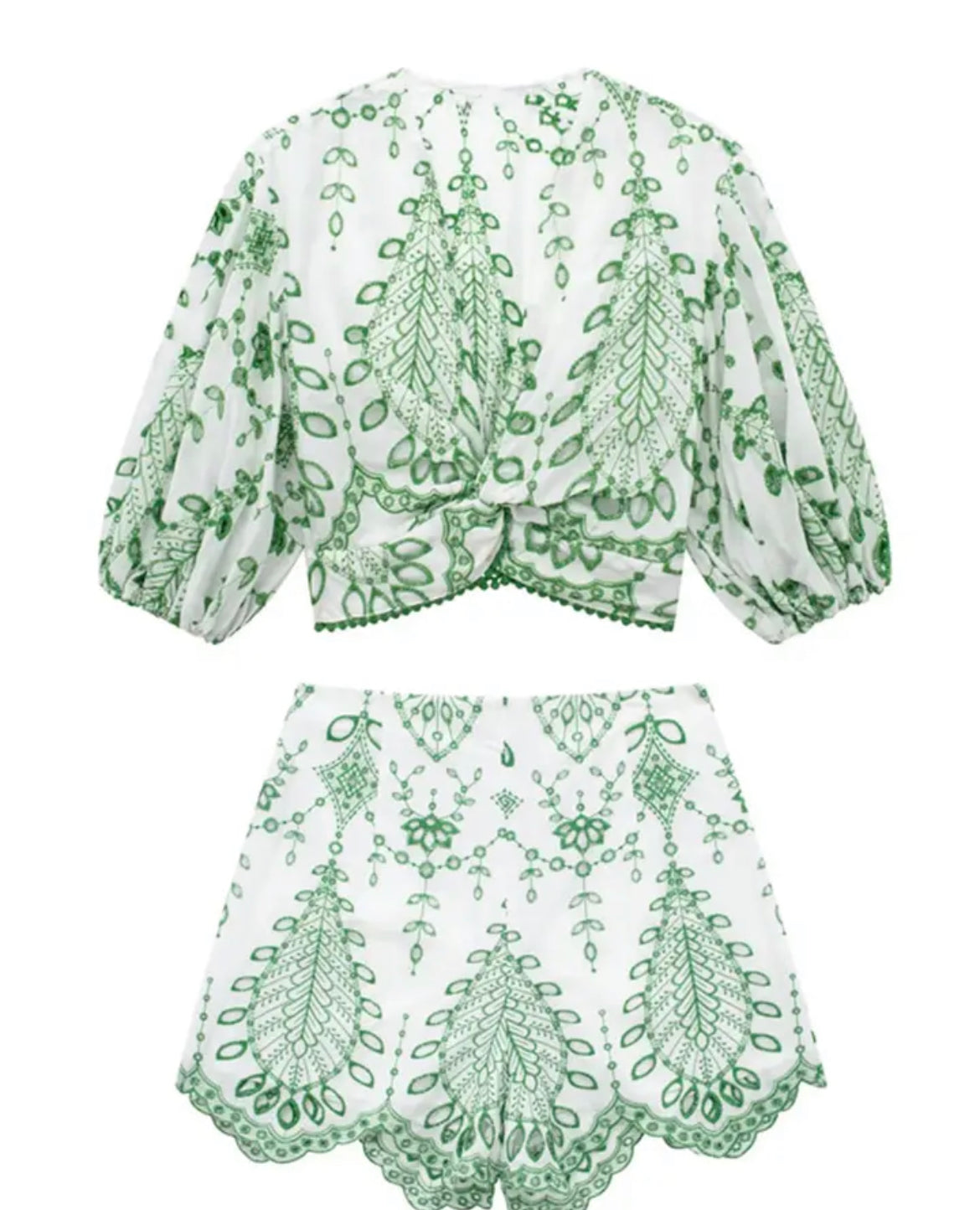 Green Retro print loose shirt two-piece set