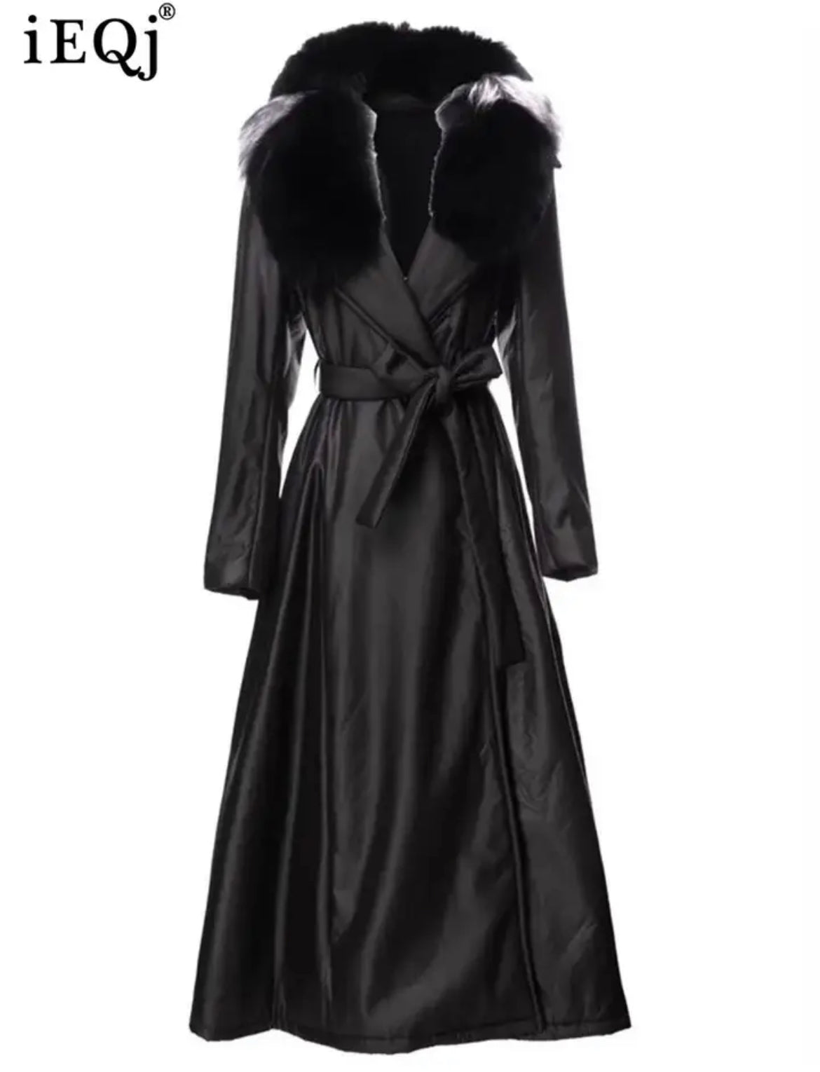 Black solid Color Lace-up Latern Sleeve long coat