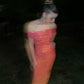 Orange Shaded Off Shoulder Luxury Diamond Decoration Skinny Midi Dress