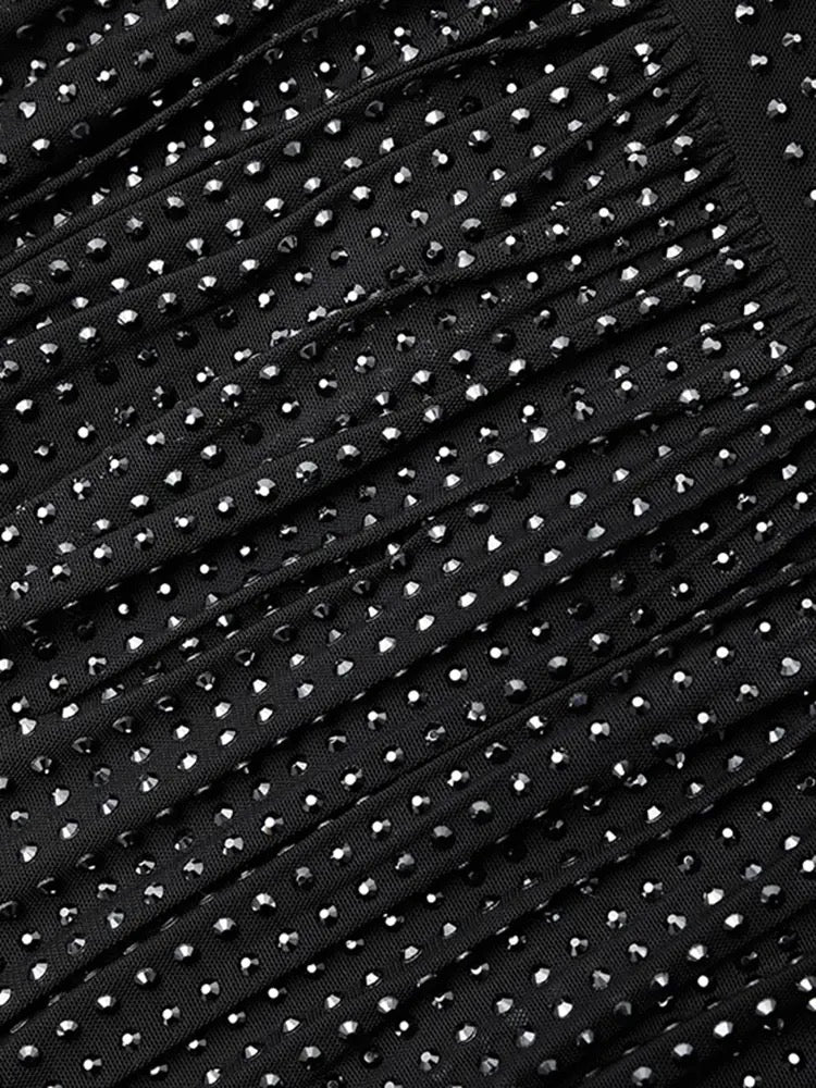 Black Solid Patchwork Diamonds Elegant Dress