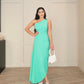 Pastel Green Asymmetry One-Shoulder Hole Ankle-Length Vintage High Waist Dress