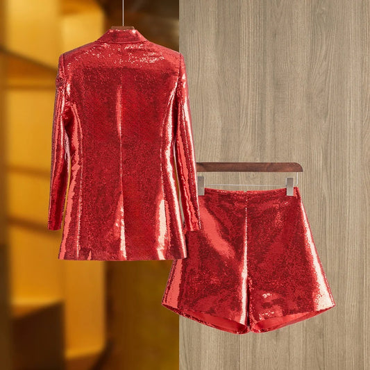 Red Sequins blazer and shorts set