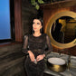 Black Long Sleeve Luxury Diamond Decoration Skinny Midi Dress
