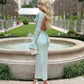 Sky Blue Long Sleeve Sequins Backless Maxi Dress