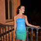 Blue Strapless Gradient Sequin Mini Dress