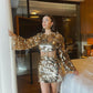 Women's Gold Long Sleeve Open Back Sexy Tight Fashion Sequins Mini Dress