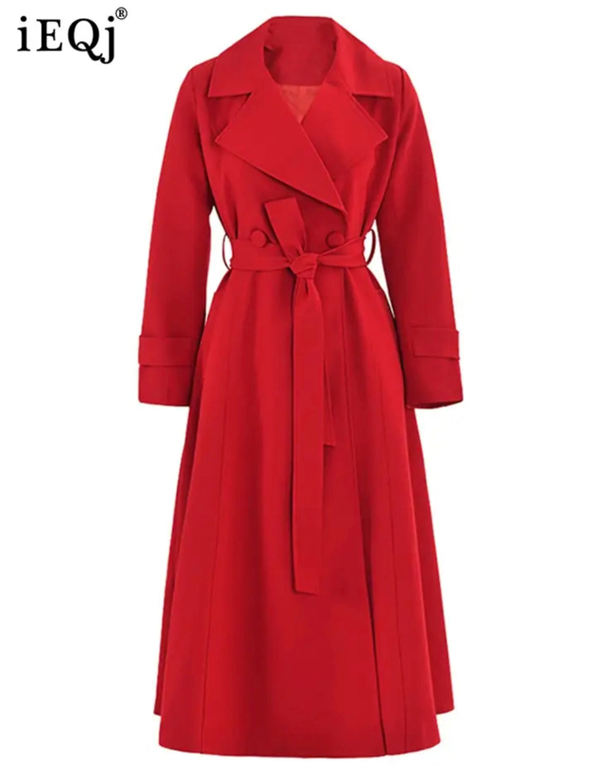 Red Slim Fit Double-Breasted Winter Dress with Stand Collar"