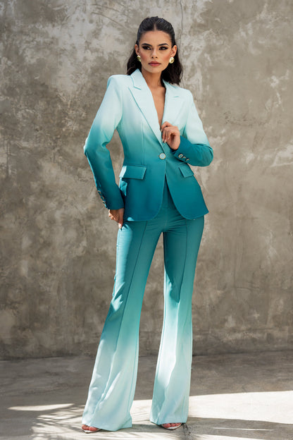 Gradient Satin Formal Pants and Blazer Sexy Slim Fit Set